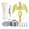Corde d'écoute de 50 pieds 6,5 pouces Attaches métalliques rotatives Faucon Clips à ressort Aluminium Mât de drapeau Camion avec poulie pour le sommet du mât de drapeau
