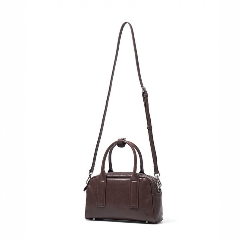 Genuine Leather Women's Bag New Bowling Cross-border Crystal Vegetable Tanned Cowhide Boston All-match Portable Cross-body