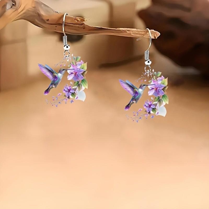 Modische Kolibri-Blumen-Hängeohrringe aus Acryl, ideal für den täglichen Gebrauch und besondere Anlässe