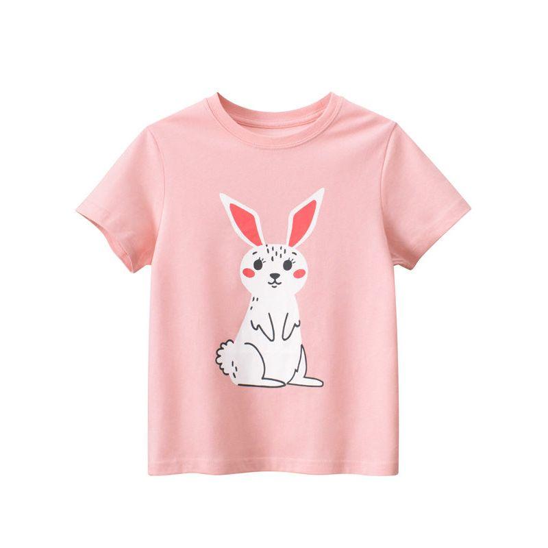 Clothing for Middle and Large Children 2026 Summer New Style Girls' Pure Cotton Cartoon Bunny Print Short-Sleeved T-Shirt Kidsren's Clothing