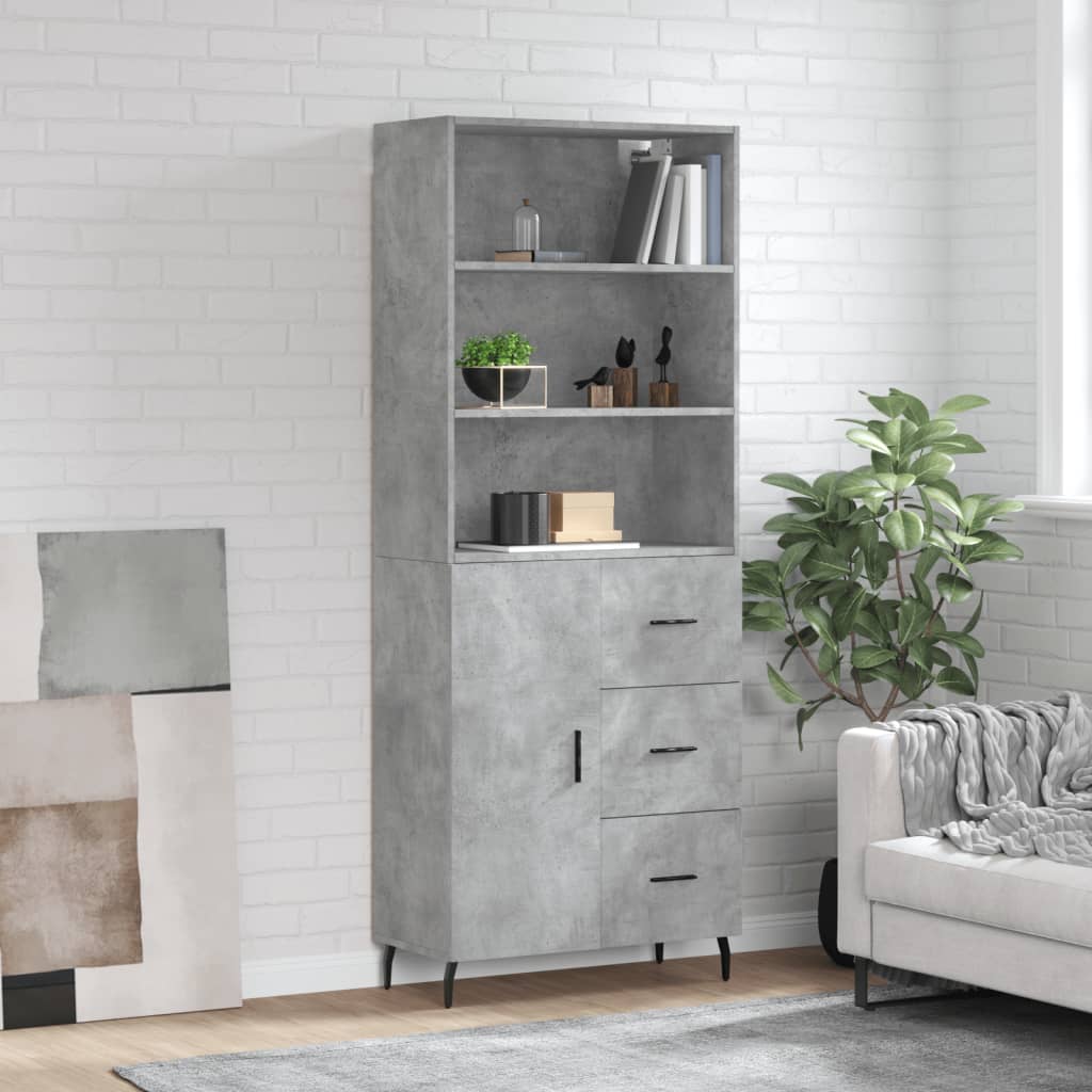 Vidaxl Witrynka, Szarość Betonu 69,5X34X180 Cm Materiał Drewnopochodny