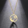 Retro Sun Moon Pendnat Necklace Earrings with Crystl Fashion Necklace for Women and Men-Gold Set