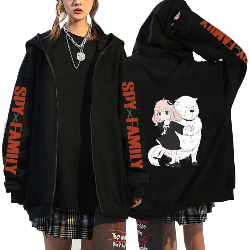 Anime Spy X Family Graphic Print Fleece Zipper Hoodie Fall & Winter Fashion Sports Sweatshirt