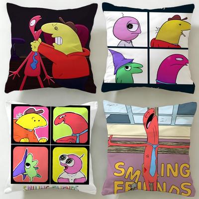 Classic Cartoon Smiling Friends Cushion Cover Soft  EasyWash Pillow Case  Versatile for Couch Bed Travel and Office