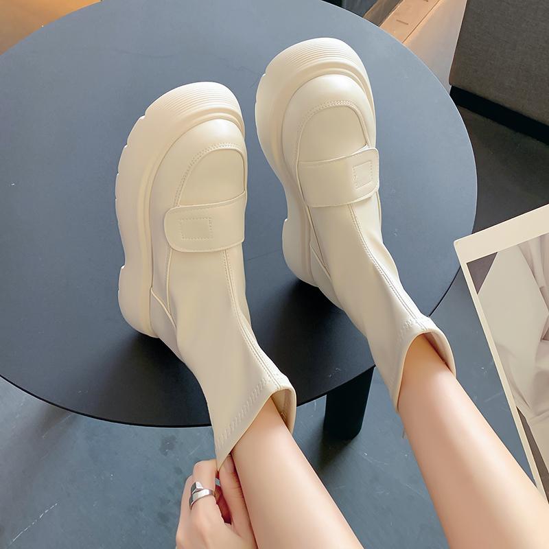 Damen Stiefeletten Herbstmode Schuhe Frau Komfort PU Leder Zurück Reißverschluss Plattform Botines Damen Party Schuhe Schuhe