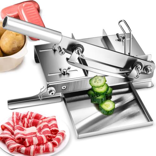 Spolehli Hand-Safe Meat Slicer, Bone Cutter, Manual Slicer, 0-12mm Thin/Thick Slices, Includes Dedicated Storage Tray, 190mm Blade, Safety Latch, for