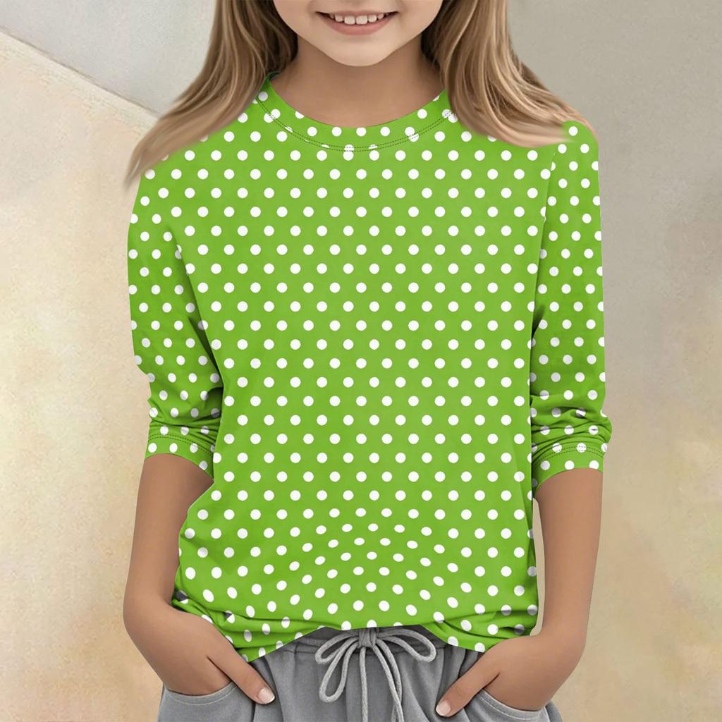 Kids Polka Dot Print Crew Neck Three Quarter Sleeve Casual T Shirt Lightweight Soft Fabric Comfortable Fit for Everyday Wear
