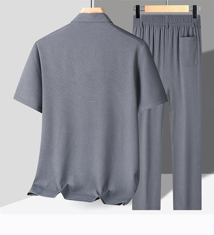 Summer Tang Suit: Lightweight Hanfu for Middle-Aged and Elderly Men - Ice Silk Short Sleeve Set