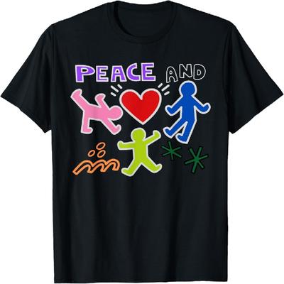 Keith Graffiti Frieden und Liebe Kunst, Kräftiges Helles Cartoon Geschenk T-Shirt