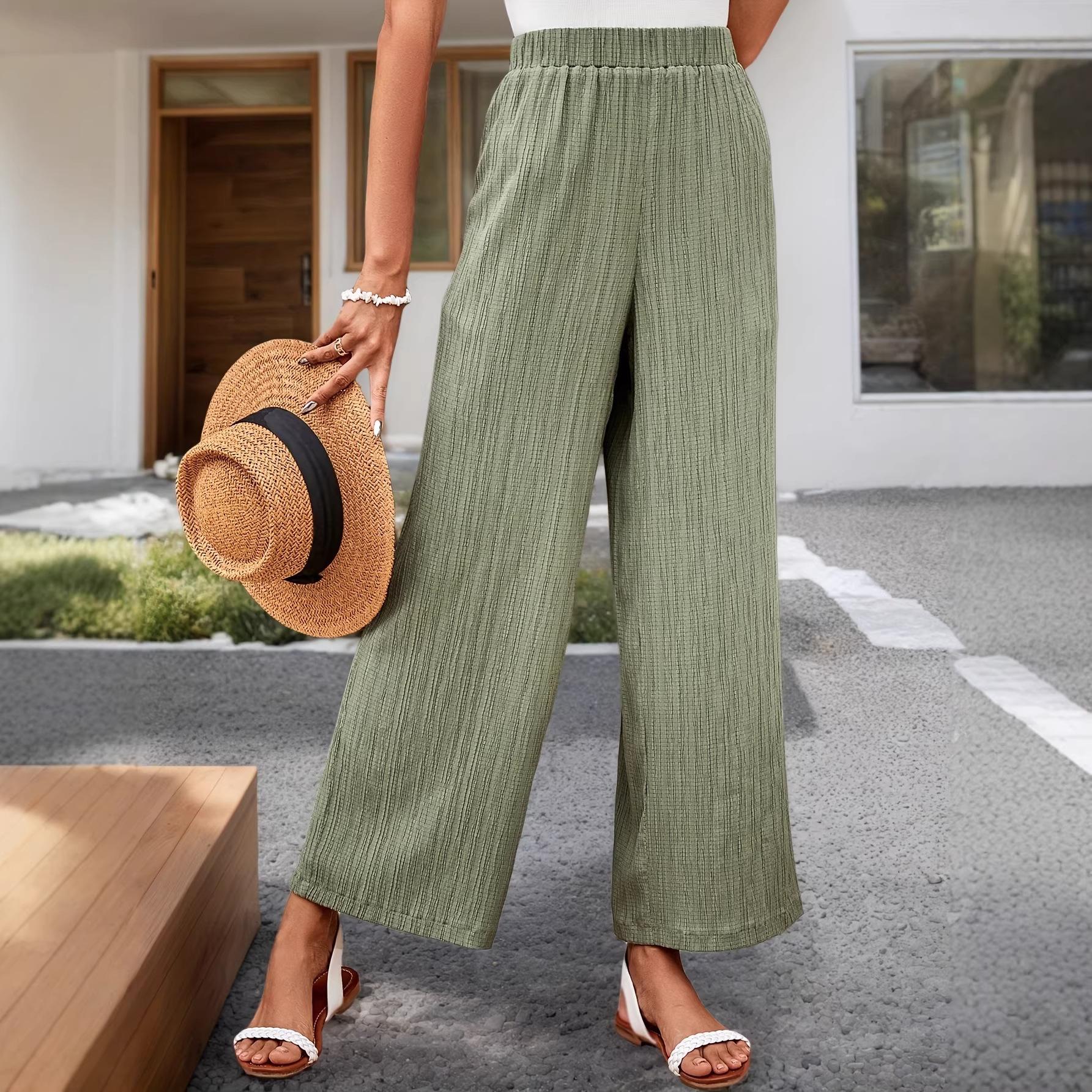 High Waist Loose Harlan Casual Large Pocket Women s Pants Wrap Elastic Waist Wide Leg Pants S армия зеленый