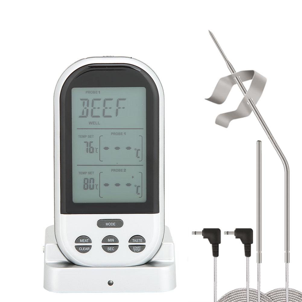 Digital Display BBQ Double Probe Kitchen Cooking Food Thermometer (Sliver Grey)