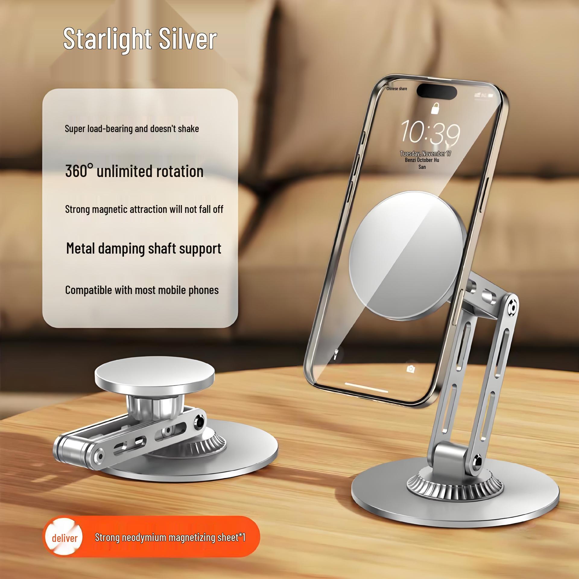 

Desktop Magnetic Phone Holder, Metal Rotating Stand for Live Streaming, Three-Axis Lifting Support for Binge-Watching Universal phone and tablet stand