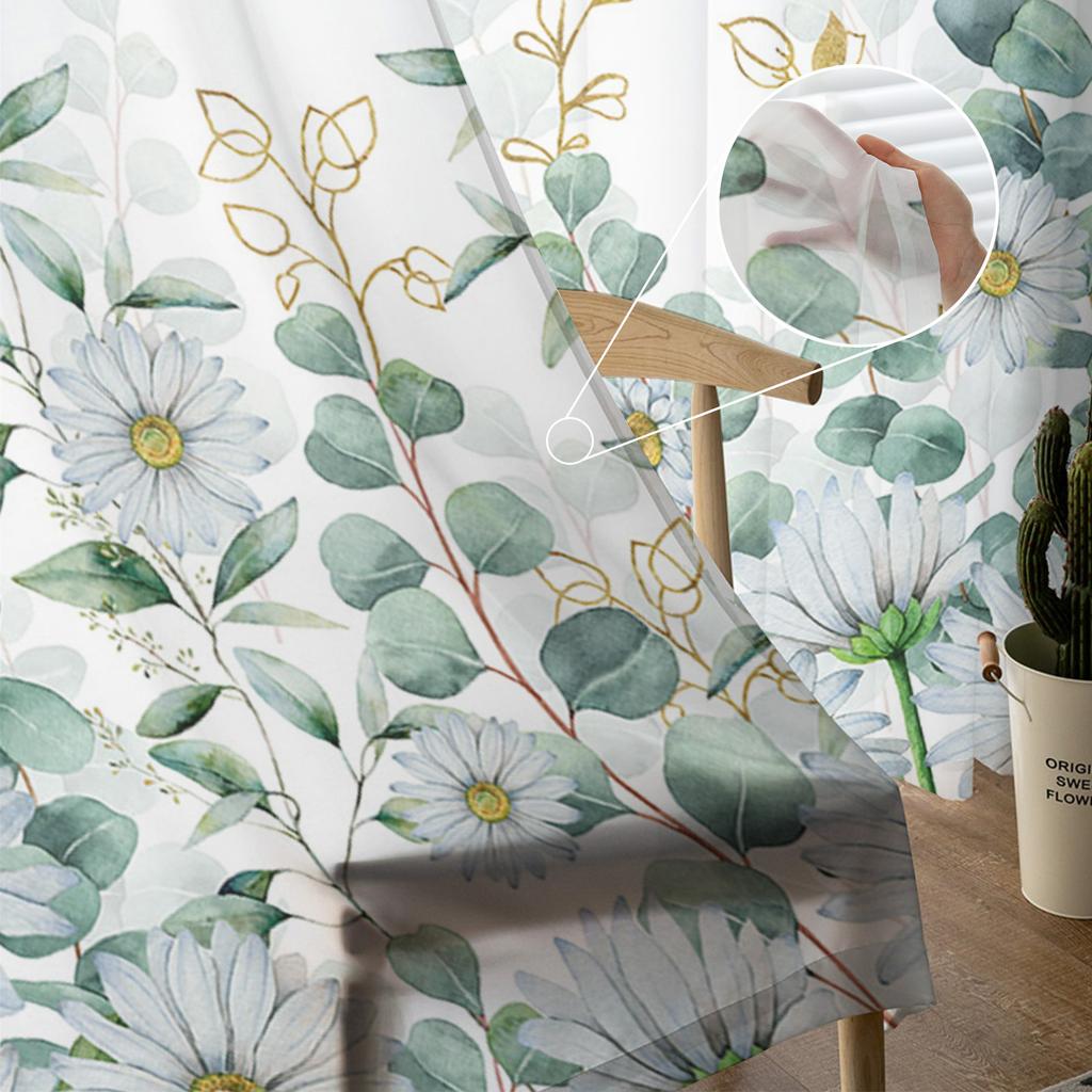 Eukalyptusblätter Bauernhaus Pflanze Gänseblümchen Voile Transparente Gardinen Wohnzimmerfenster Tüllgardine Küche Schlafzimmer Vorhänge Heimdeko