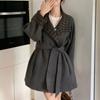 Vintage Hong Kong Style Color-Block Plaid Stand Collar Woolen Coat for Women