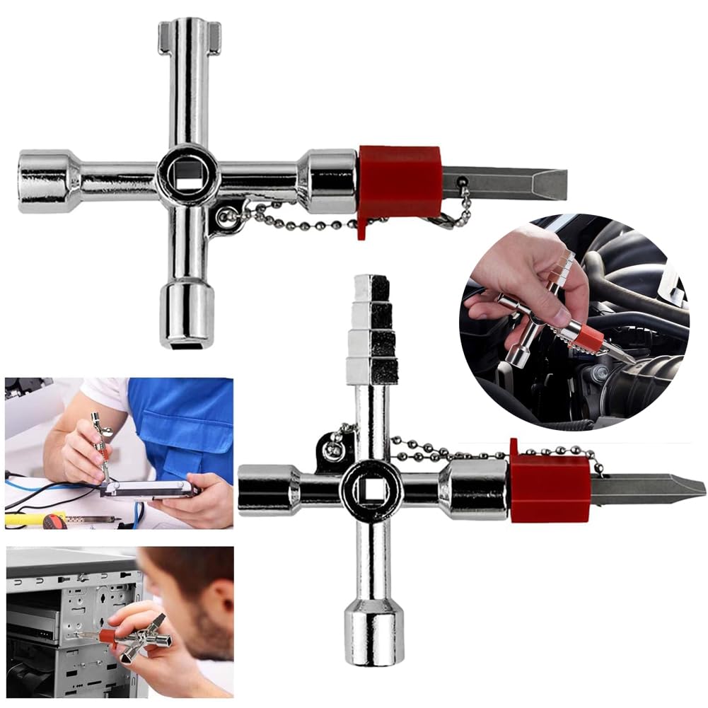 Makuki Stop Valve Key Set of Wrench Utility Key Wrench Tool for Faucet Valve Cross Electrical and Water Meter 2, 4-Way Tool, Spigots, Shape, Elevator,