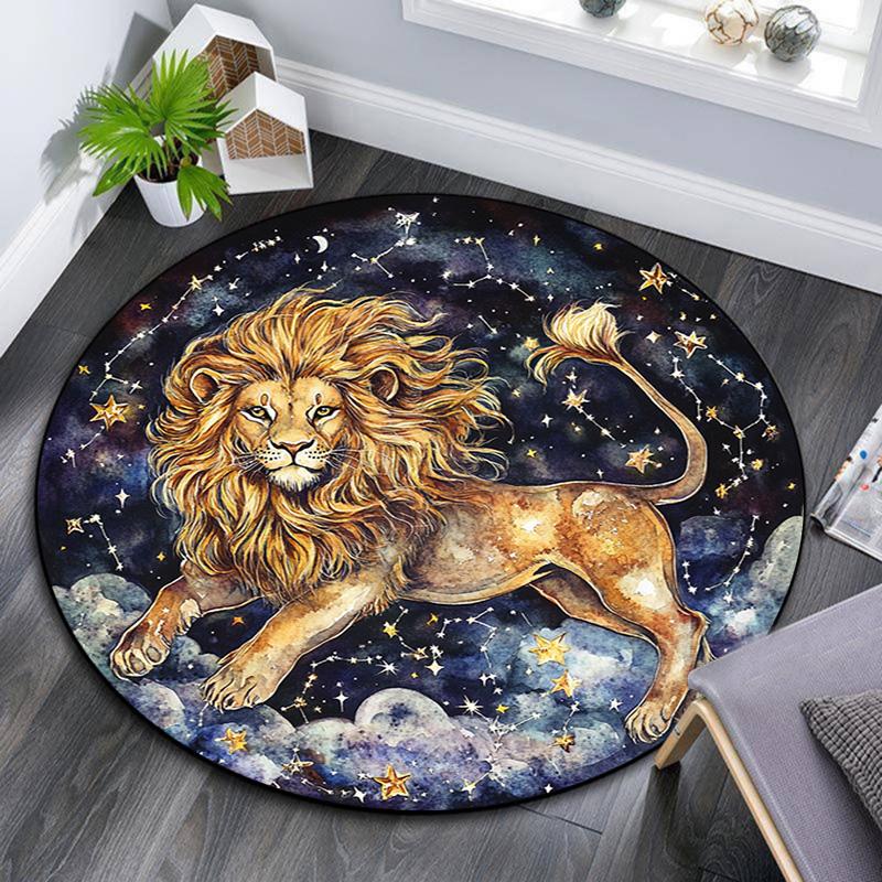 

Lion Waves Round Area Rug,Carpet Rug for Living Room Bedroom Sofa Playroom Decor,Non-slip Floor Mat 80cmx80cm