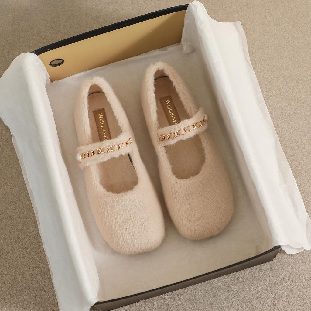 Mao Mao shoes for women to keep warm outside, new one-word with flat bottom and fleece single shoes soft sole