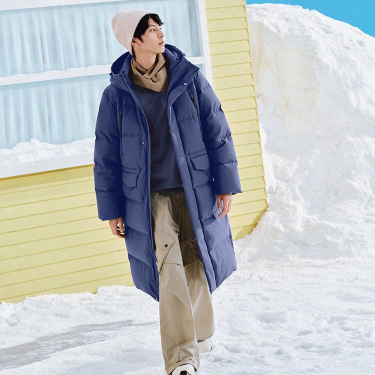 Skechers Windproof Waterproof Oil-Resistant Warm Thick Durable Hooded Long Jacket Men Jackets Deep-Cobalt-Blue P424M066-02QT