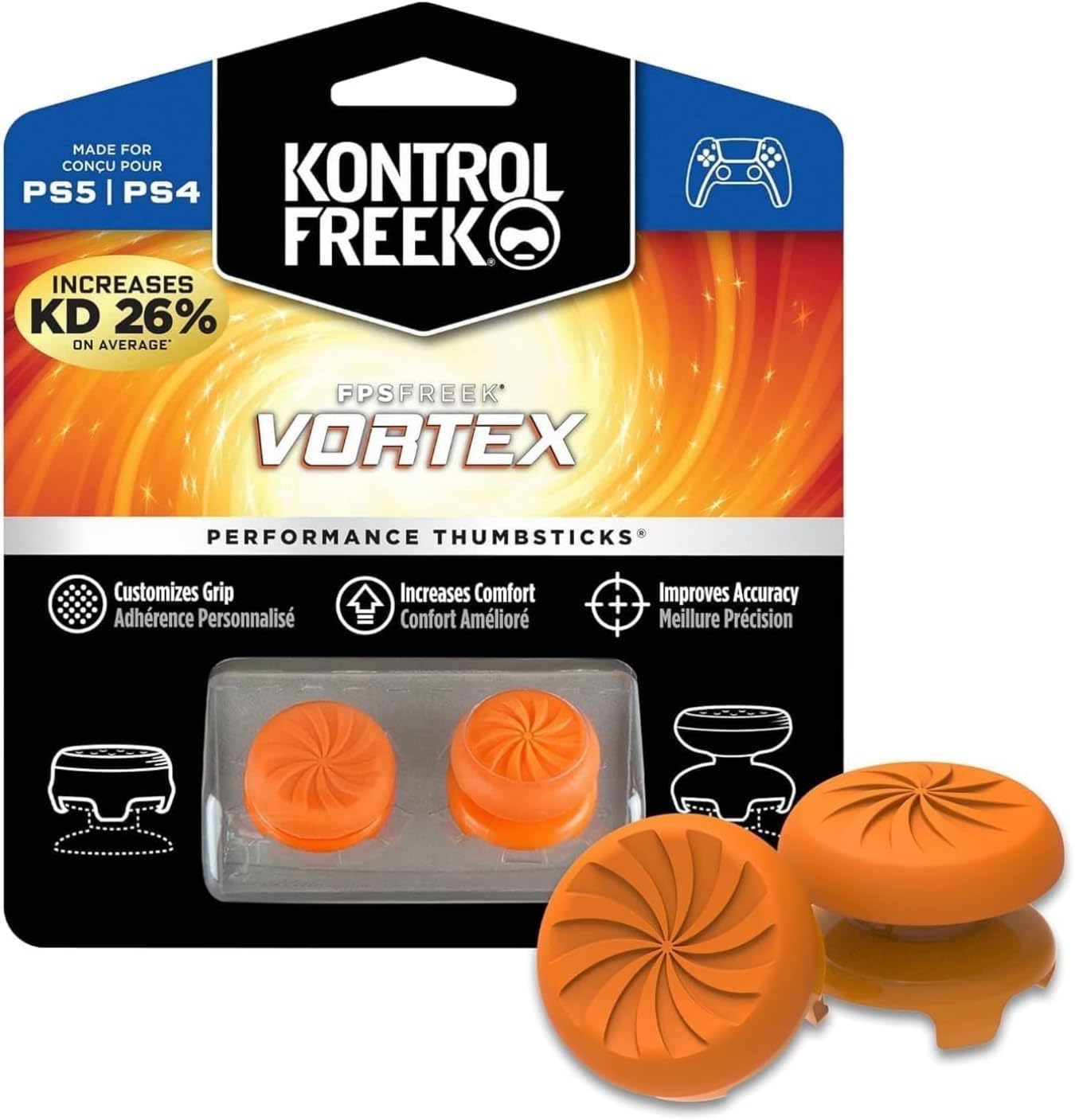 

KontrolFreek FPS Freak Vortex Performance Thumbstick для контролера Покращена точність прицілювання High Rise Convex Mid Rise Concave Type Orange PS4/5 &