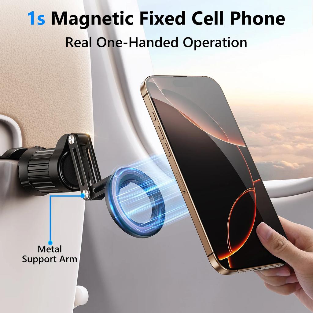 Eary Magnetic Phone Holder Stand Airplane Travel Accessories 360° Rotatable Portable for Desk Train Seat for iPhone 16/15/14/13