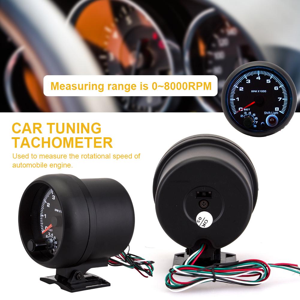 Digital Tachometer with Shift Light RPM Gauge Blue Backlight Electrical Tachometer Gauge 0-8000RPM Auto Universal Accessories