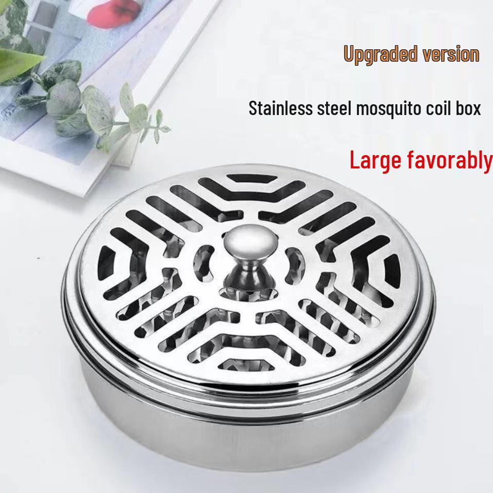 Stainless Steel Mosquito Coil Holder - Fireproof, Anti-Scald, Covered Incense Burner for Outdoor Use.