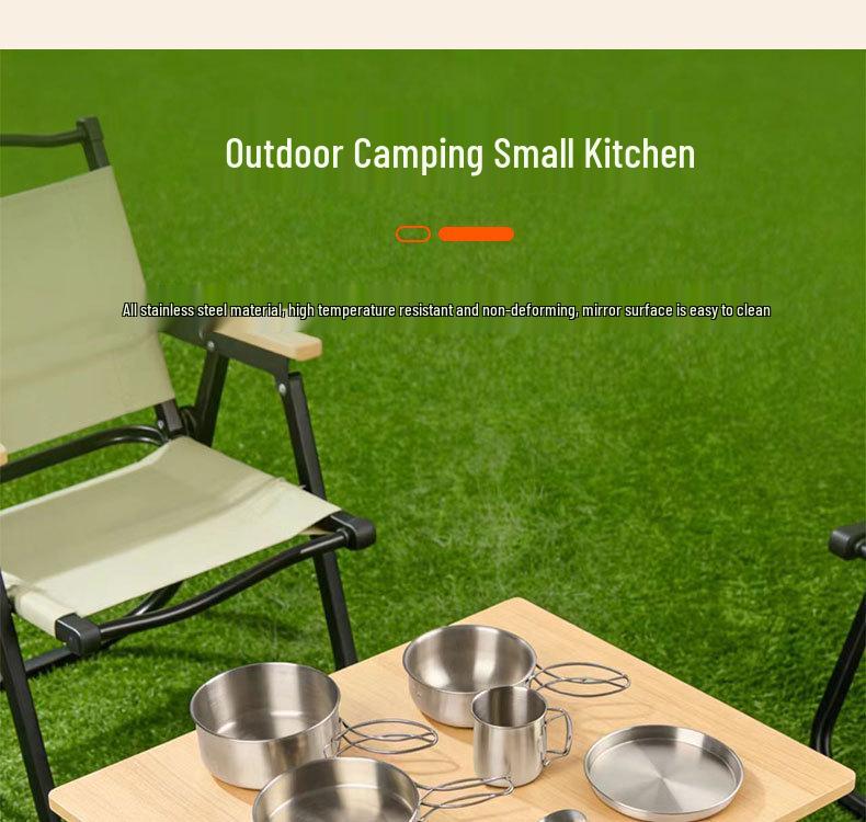 304 Stainless Steel Portable Outdoor Cookware Set - Compact Folding Pots for Camping & Hiking