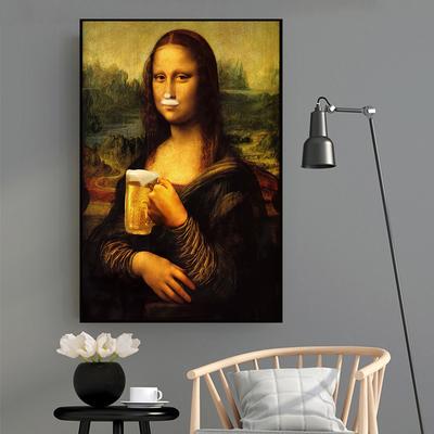 Fun Mona Lisa Drinking Beer, Famous Posters and Prints In Oil Painting, Living Room, Home Decoration Wall Art