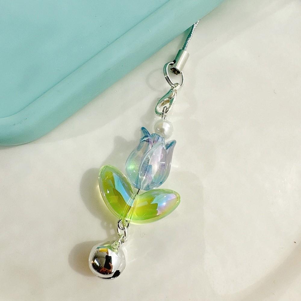 Hanging Cord Mobile Phone Lanyards with Bells Tulips Flower Hangings Pendant Tulip Phone Charm Bag