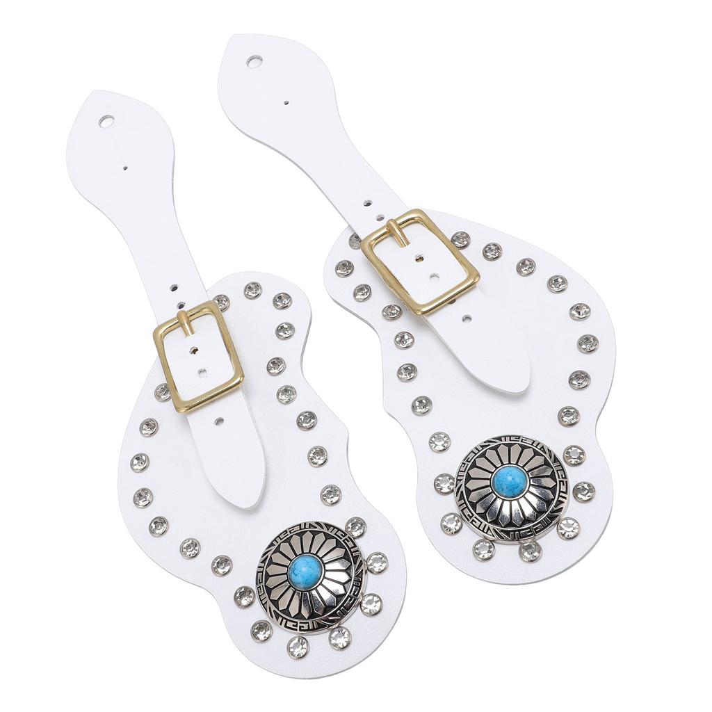 2Pcs Spur Strap Set Artificial Leather Rhinestone Decorations Adjustable Spur Holder for Cowboys