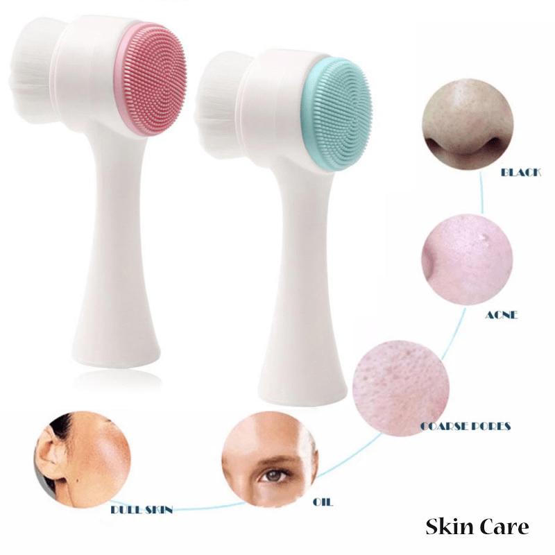 3D Manual Facial Cleansing Brush 2 in 1 Skin Care Face Brush SiliconeFacial Scrubber Dual Face Wash Brush Deep Pore Exfoliation