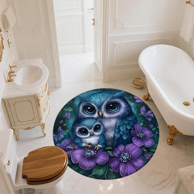 Owl Round Area Rug,Carpet Rug for Living Room Bedroom Sofa Playroom Decor,Non-slip Floor Mat