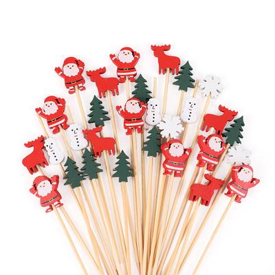 100Pcs Christmas Buffet Fruit Food Skewer Bamboo Toothpicks Christmas Party Cupcake Topper Decoration Supplies New Year 2026