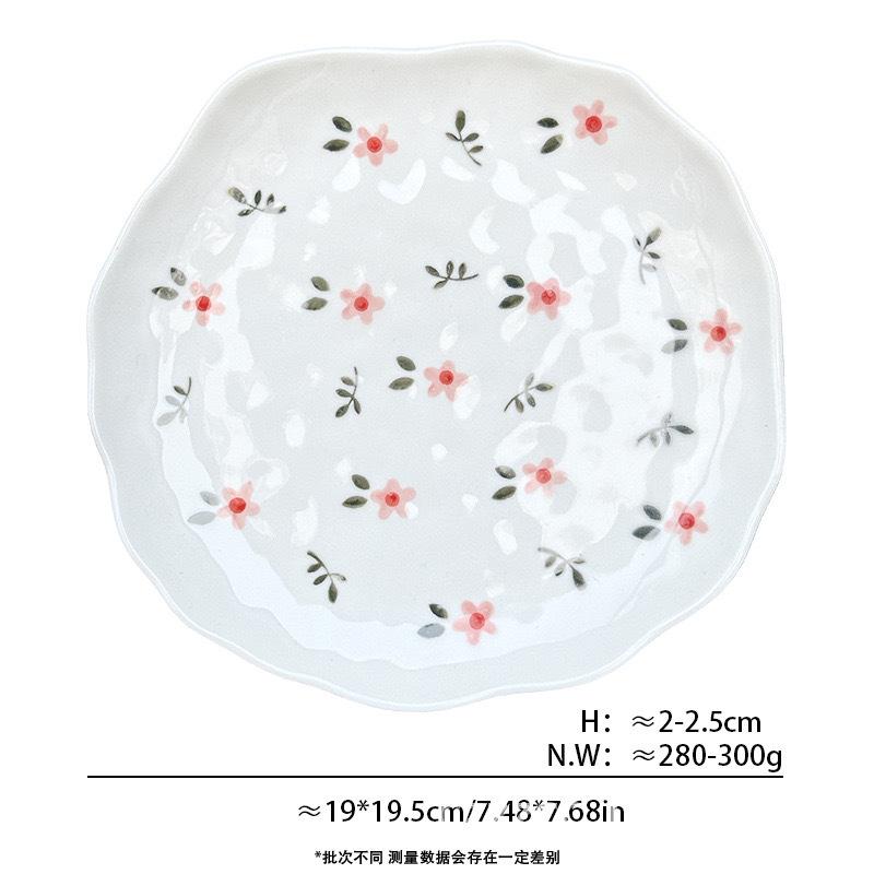 Korean Ins Style Handmade Ceramic Plate Irregular Floral Cake Dessert Dish