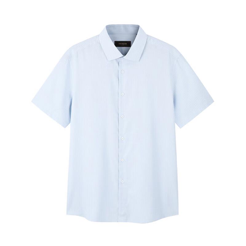 YOUNGOR Men's Non-Iron Cooling Plaid Short-Sleeve Shirt