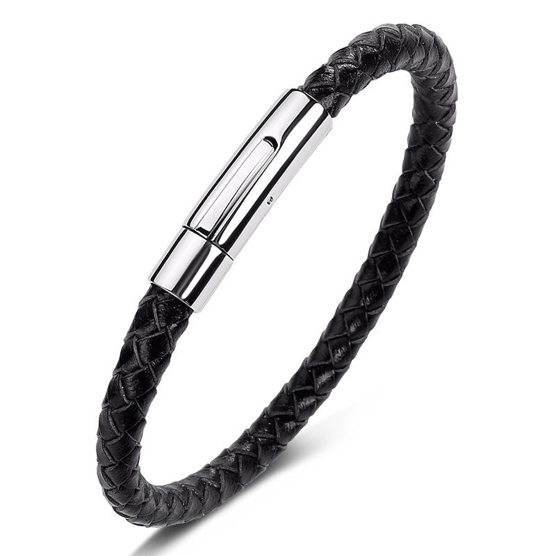 

Unisex Handmade Braided Leather Bracelet with Stainless Steel Snap Button - Versatile and Stylish Customizable Size [No Quantity Limit]
