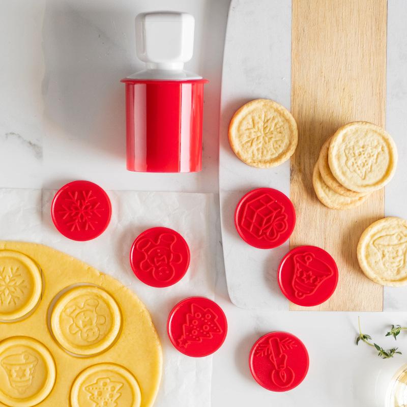 Cartoon Silicone Cookie Stamp Cutter Cookie Seal Mold With Wooden Handle Christmas Tree DIY Handmade Print Mold Biscuit Decor