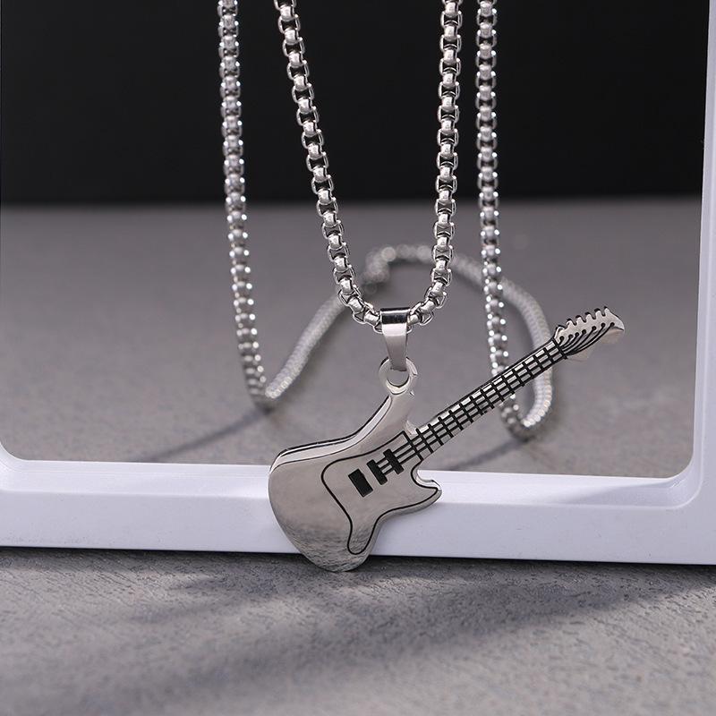 European and American Trendy Men's Street Mini Rock and Roll Guitar Pendant Fashion Necklace Jewelry for Women