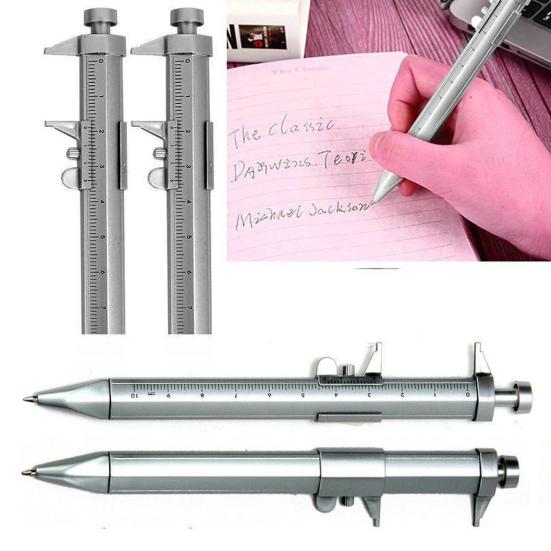 2 Pcs Gel Pens with Vernier Caliper Retractable Ballpoint Pen with 10cm Metric Caliper Ruler Multifunctional Shock-proof Measuring Tool