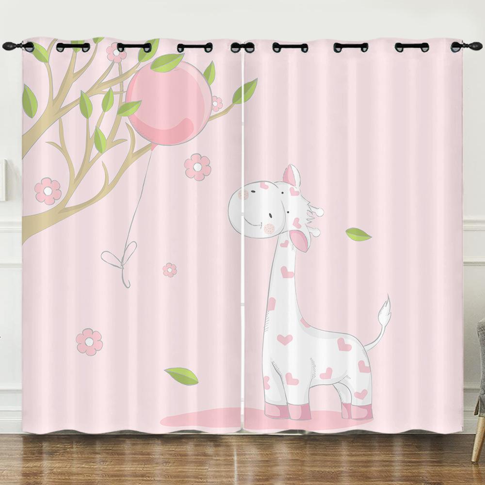 Curtains European And American Cartoon Animals Bear Deer Digital Printing Blackout Curtain Bedroom Punching
