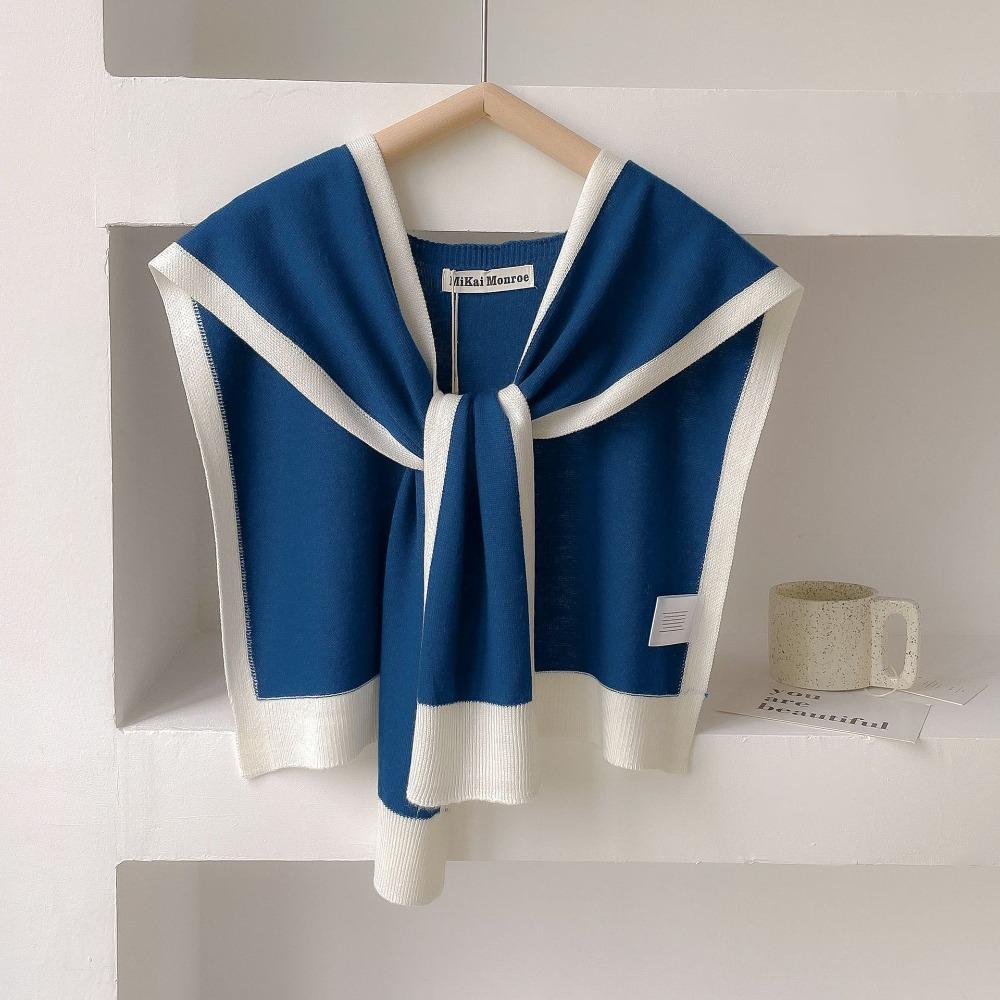 

Lace Tie Fake Collar Solid Color Detachable Collar New Knitted Shawl Unisex синій