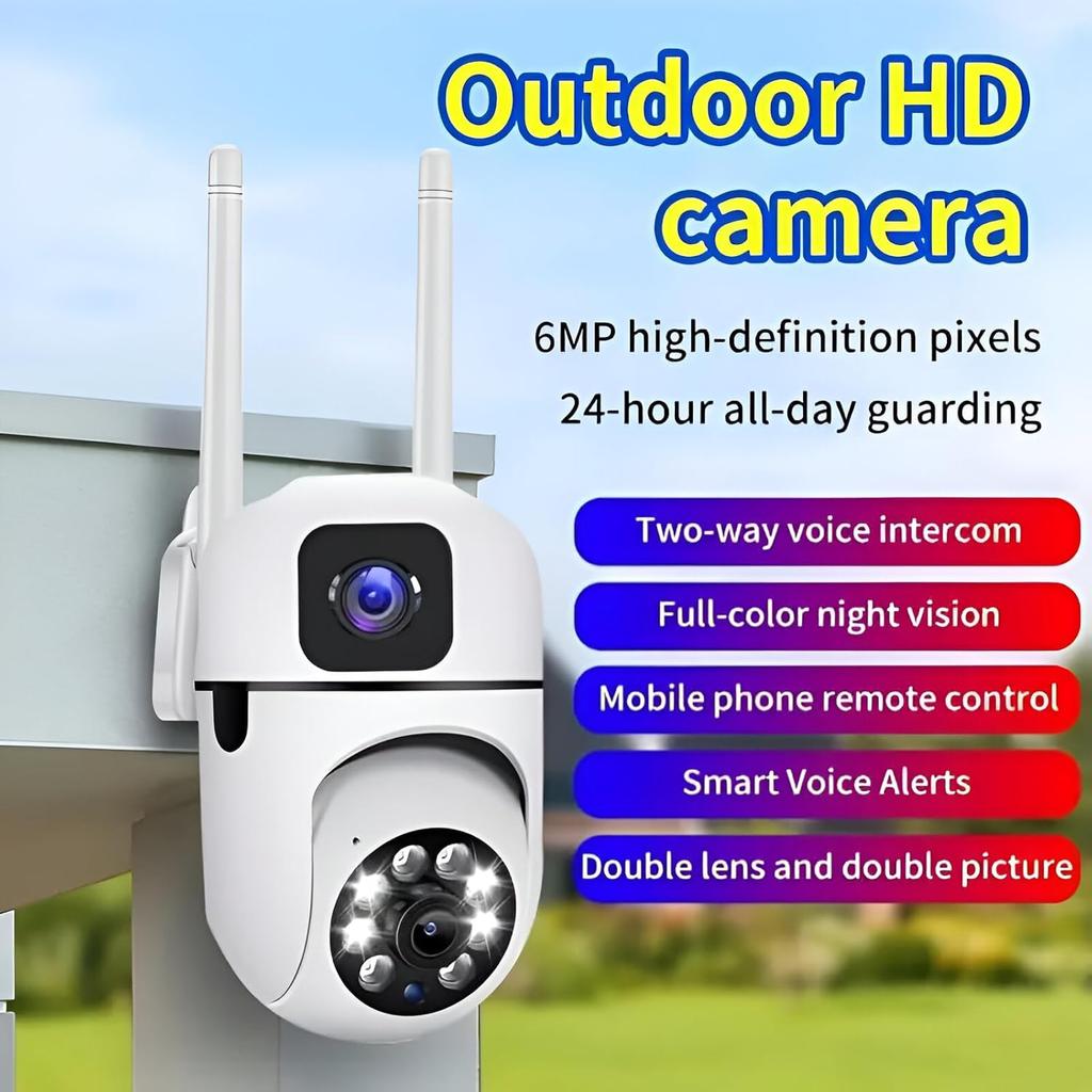 EU Plug 8MP WIFI Surveillance Camera Dual Lens Dual Screen IP Cameras Wireless Outdoor Auto Tracking Night Vision 8X Digital Zoom CCTV Camera