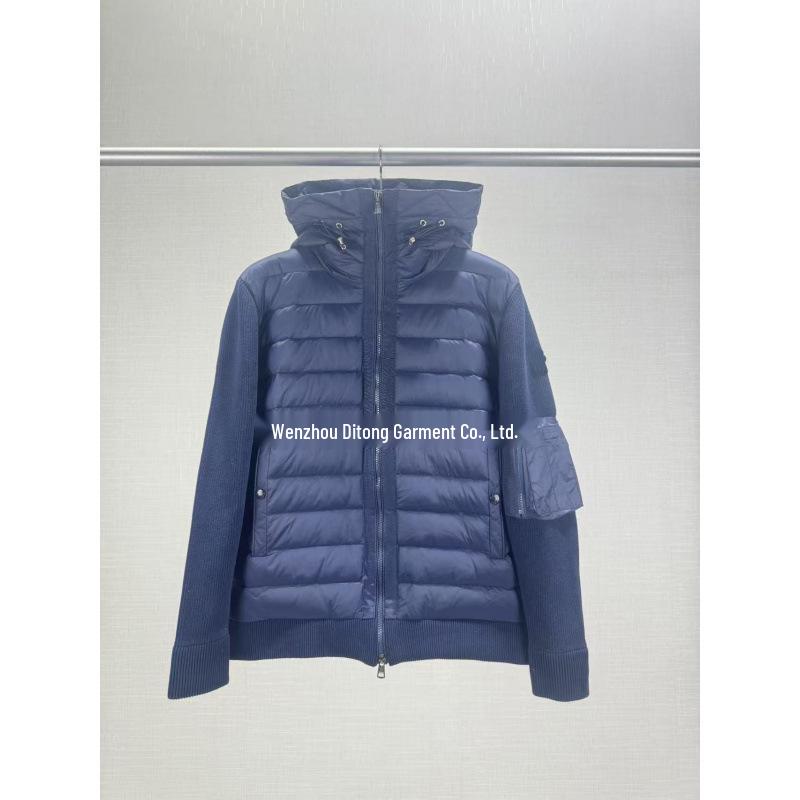 Evropská značka M Pánská stylová úzká prošívaná bunda s patchworkem a kachním peřím bílá