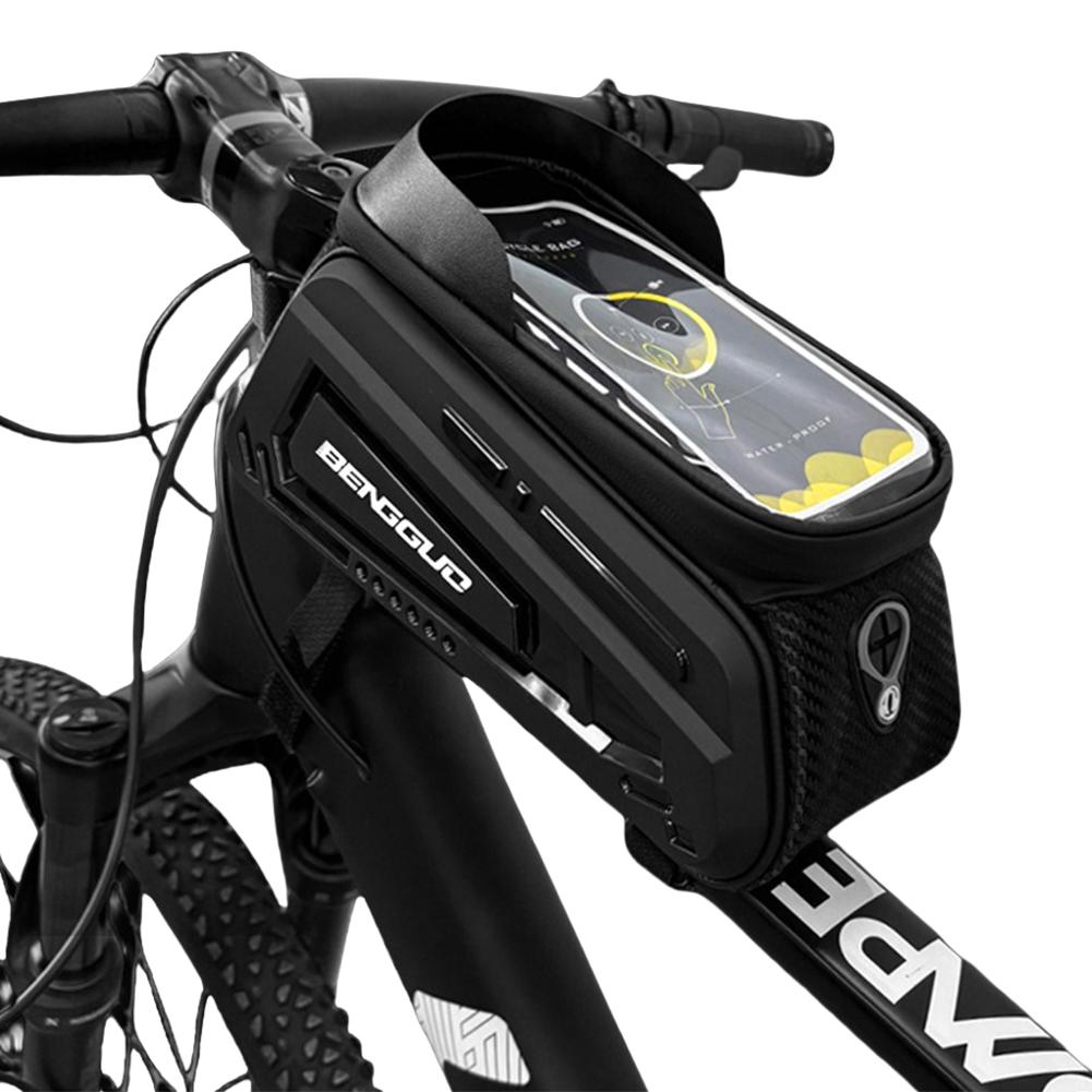 2L Bicycle Phone Front Frame Bag Waterproof Bike Frame Front Tube Bag Hard Casing Bike Bag for Phones Under 8 Inch
