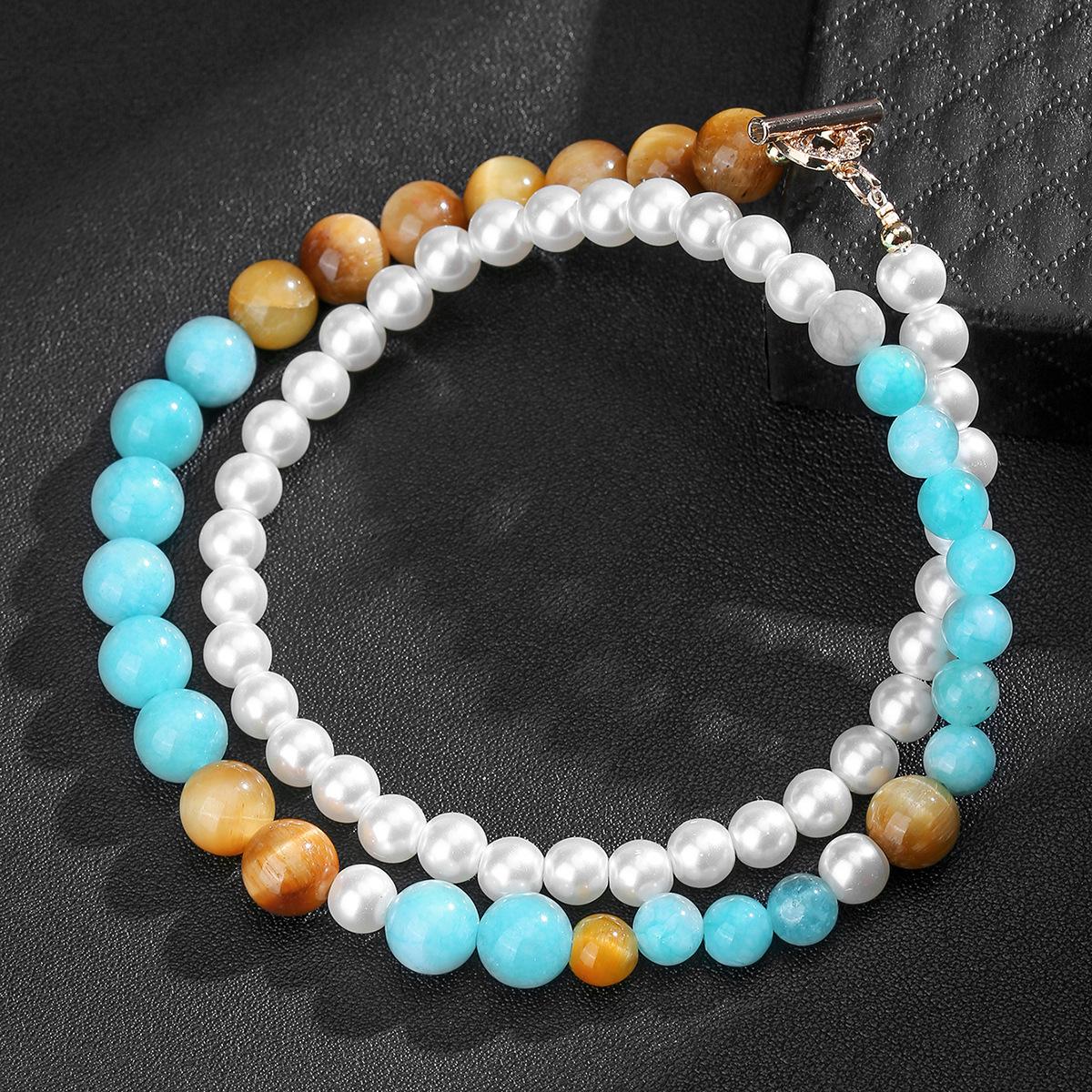 Natural crystal necklace, aquamarine, pearl necklace, Bohemian bead necklace, jewelry