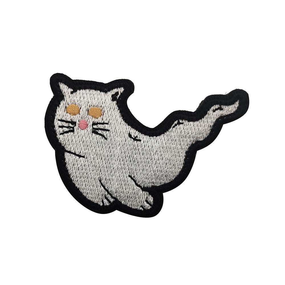 Cat with Knife Embroidered Velcro Patch - Black & White