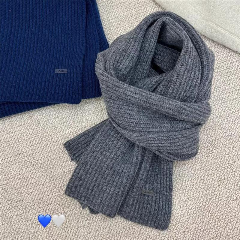 Wool Knitted Scarf Korean Version Versatile Solid Color Simple Woolen Warm Couple Thickened Scarf