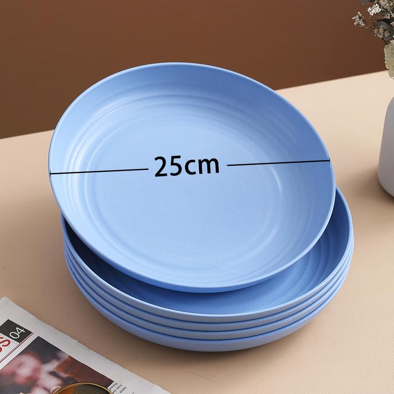 Wheat Straw Round Vegetable Plate Household Large Vegetable Plate Set Drop-Resistant Snack Plastic Plate Fruit Plate