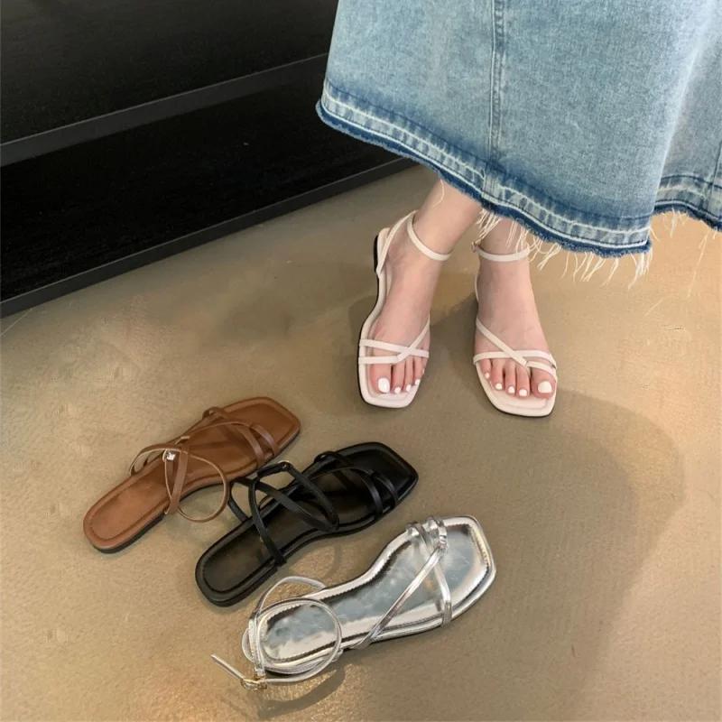 Fashion Women's Sandals Casual Summer Open Toe Light Comfortable Flats  Outdoor Pinch Toe Beach Sandalias
