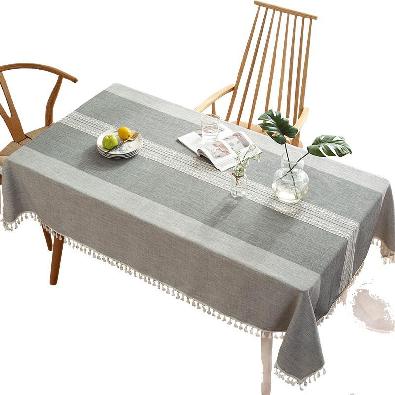 Japanese Cotton Linen Tassel Table Runner & Dust Cover - Plain Color with Heat Insulation.